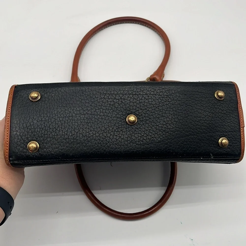 Vintage Dooney & Bourke Navy Double Buckle Leather Double Handle Satchel BLEMISH